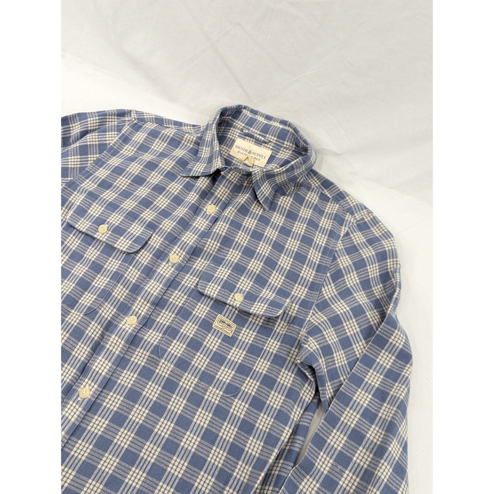 Denim & Supply Ralph Lauren Shirt‎ Mens Medium Blue Plaid Button Up Casual